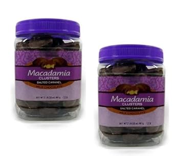 MADE IN USA Macadamia Clusters Salted Caramel Milk Chocolate Premium Chocolate Covered Macadamia Nuts with Rich Caramel Center, Crunchy Gourmet Snack, Party & Gift Treat, Bulk Jar Pack of 2 32 OZ Total [ 64 OZ , 4 LB ]
