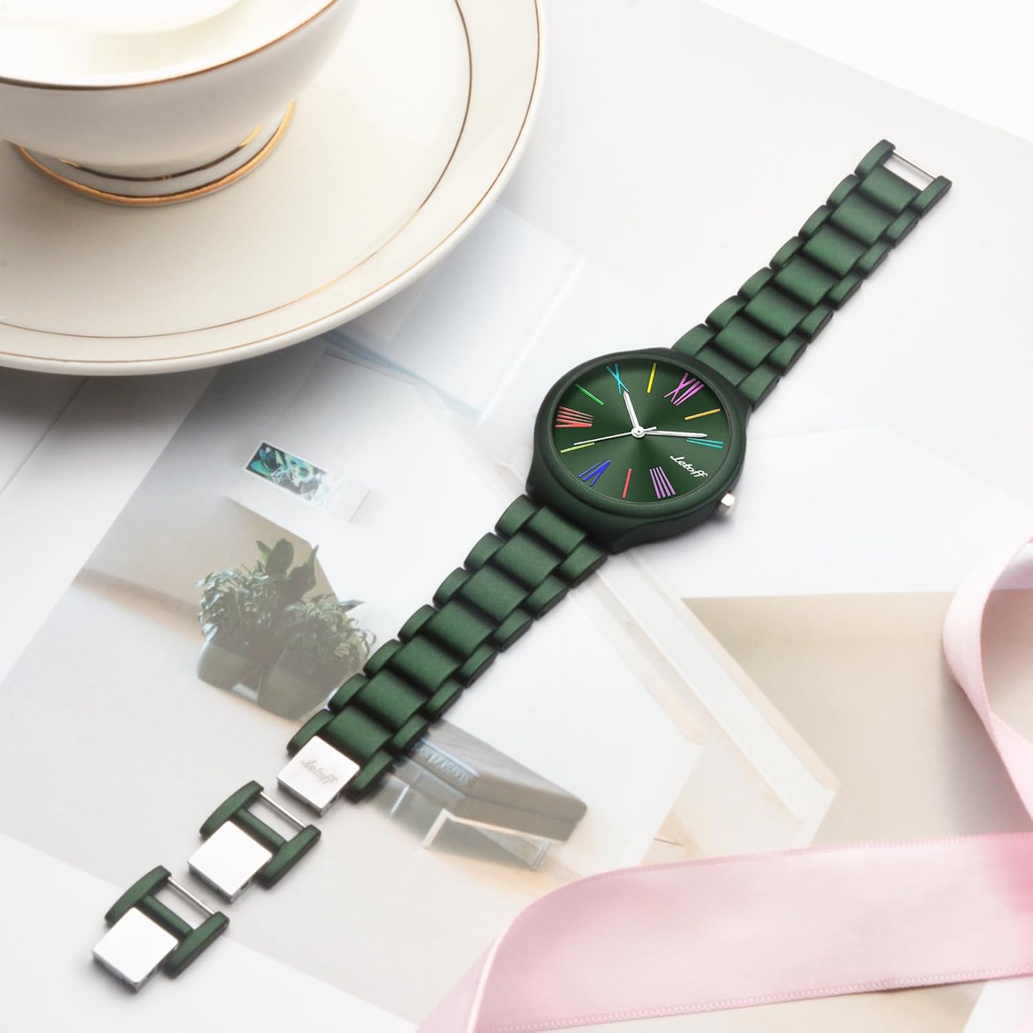 Letoff Women's Watch with Colorful Roman Numerals, Interchangeable Metal Strap (No Tools Needed), Water Resistant 100ft - Image 5