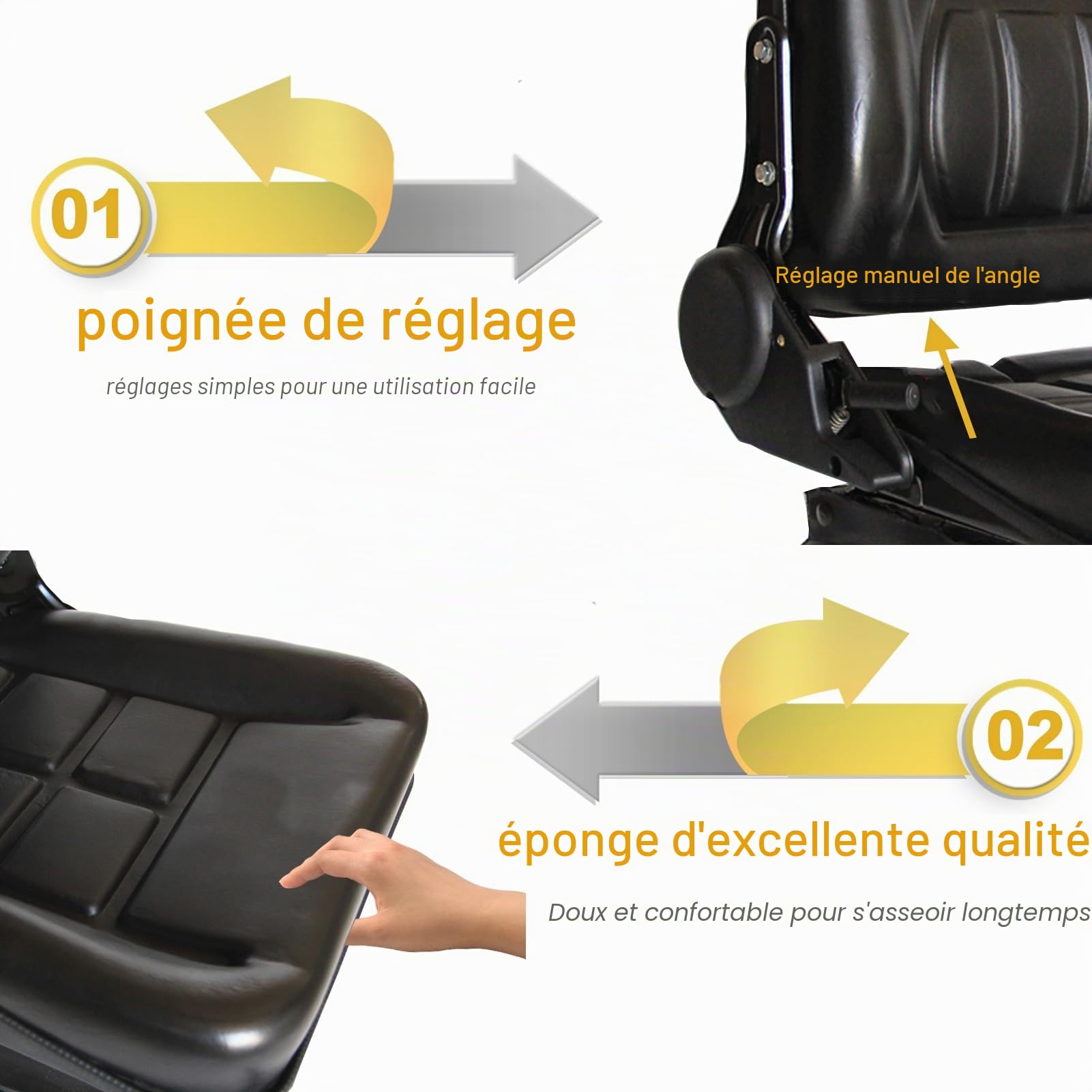 Siège de chariot élévateur universel, Résistante Tracteur Siège avec dossier réglable, imperméable chariot Siège avec accoudoir et rails coulissant, pour pelleteuse tondeuse Chargeur