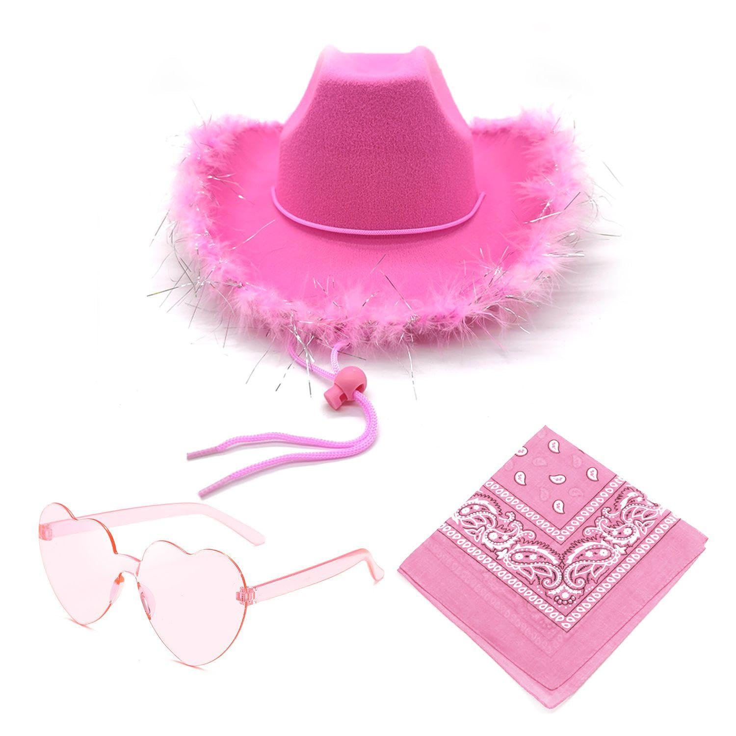 1 Women'S Cowboy Hat, Comes With 1 Pocket Square And 1 Heart Shaped Sunglasses, Cosplay Accessories, Party Wear Accessories, Fashion Clothing Accessories