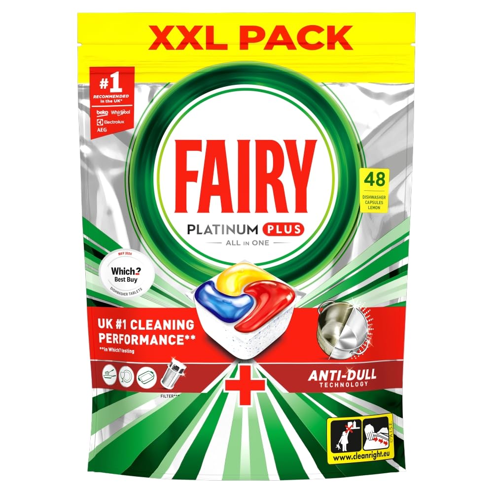 Fairy Platinum Plus All In One Dishwasher Tablets, Lemon, 48