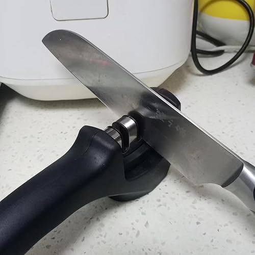 Miniatura 6 de Afilador de cuchillos profesional de 3 etapas con tecnología de tracción direccional, ruedas de diamante y tungsteno para cuchillas rectasdentadas,