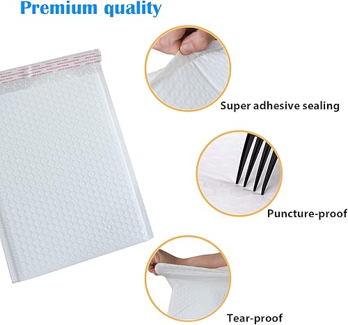 Miniatura 4 de Immuson Sobres blancos de burbujas de polietileno de 8.5 x 11 pulgadas, 25 bolsas de envío autoselladas, bolsas de embalaje, sobres acolchados de