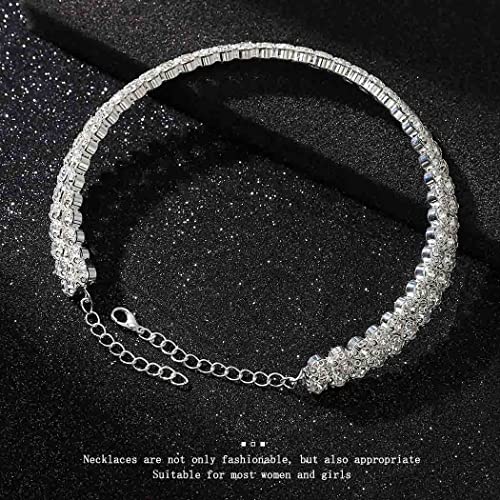 Jonky Layered Rhinestone Choker Necklace Silver Crystal Necklaces Chain Sparkly Row Necklace Fashion Party Collar Jewelry For Women And Girls #TOP7
