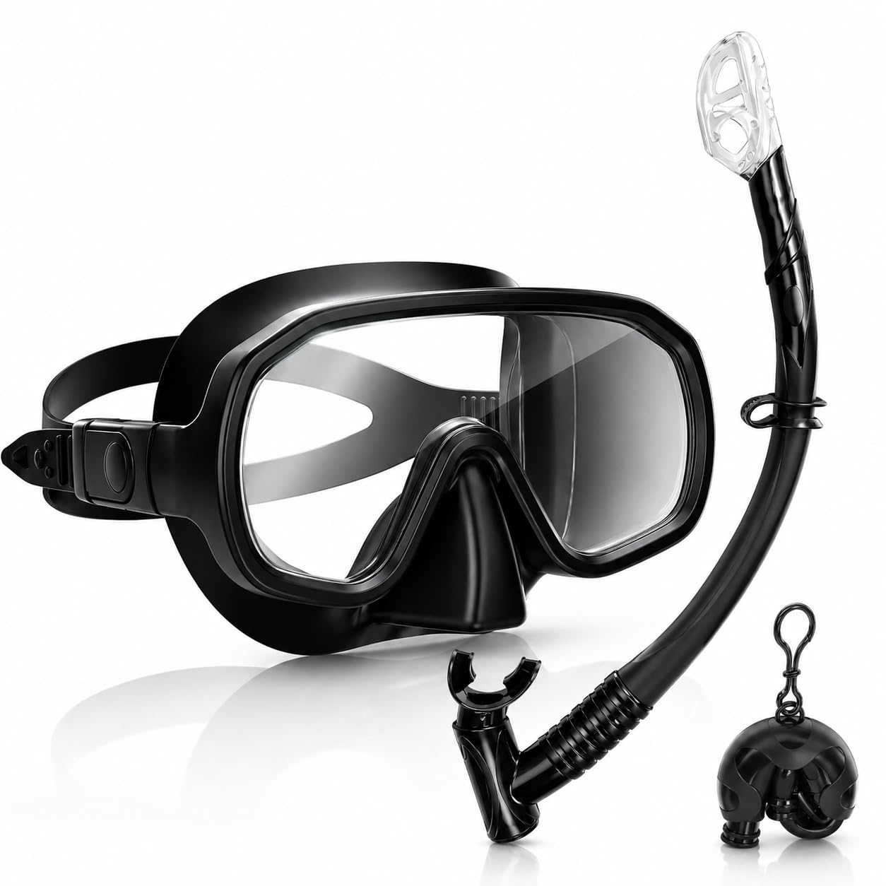 Qingning Kit de plongée pour adulte avec tuba et masque de plongée, masque de plongée et tuba sec, masque de plongée étanche avec tuba sec pour la plongée