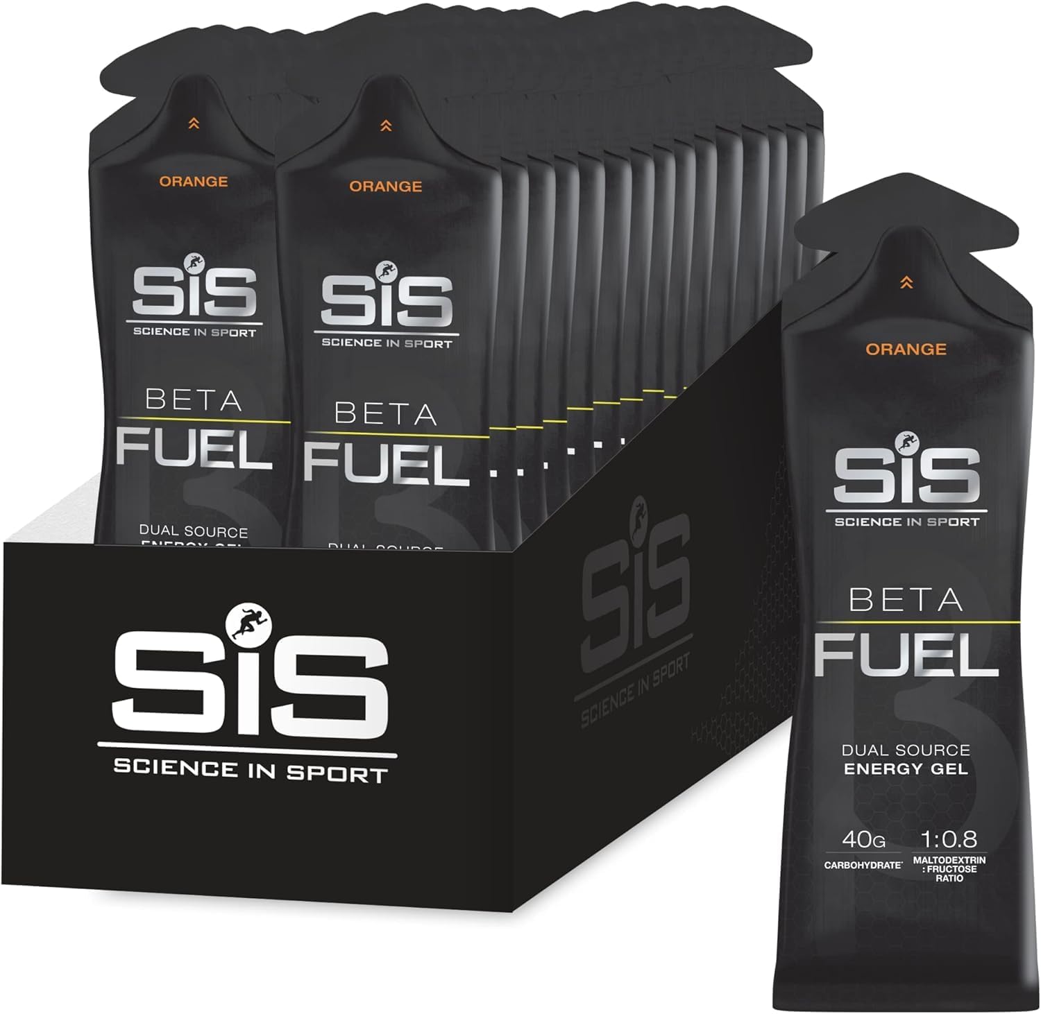 – Science In Sport Beta Fuel Energy Gels | 40g Carbohydrates | 1:0.8 Maltodextrin:Fructose Ratio | Easily Digestible | Gluten Free | No Water Needed | Running Gels | Orange Flavour | 30 Pack