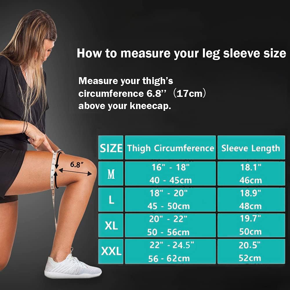 Full Leg Compression Sleeve for Men & Women, Long Knee Brace Sleeve for Basketball, Arthritis Cycling Sport (1 Pair)