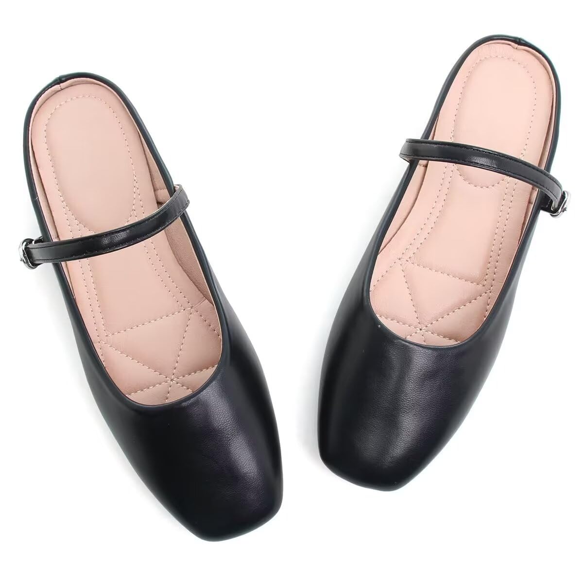 VFDB Women Mules Elegant Dressy Flats Closed Toe Microfiber Leather Shoes Adjustable Buckle Strap Mary Jane Casual Office Shoes