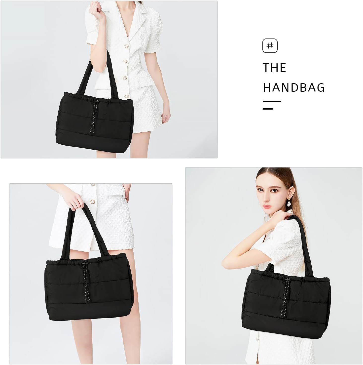 Queenoris Puffer Tote Bag for Women, Large Quilted Lightweight Satchel Purse Travel Gym Bag - Image 2