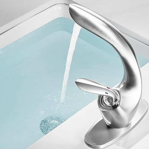 Miniatura 7 de Grifo de lavabo de baño, moderno grifo de baño de níquel cepillado, grifo de baño de latón macizo de una sola manija para fregadero de 1 agujero,