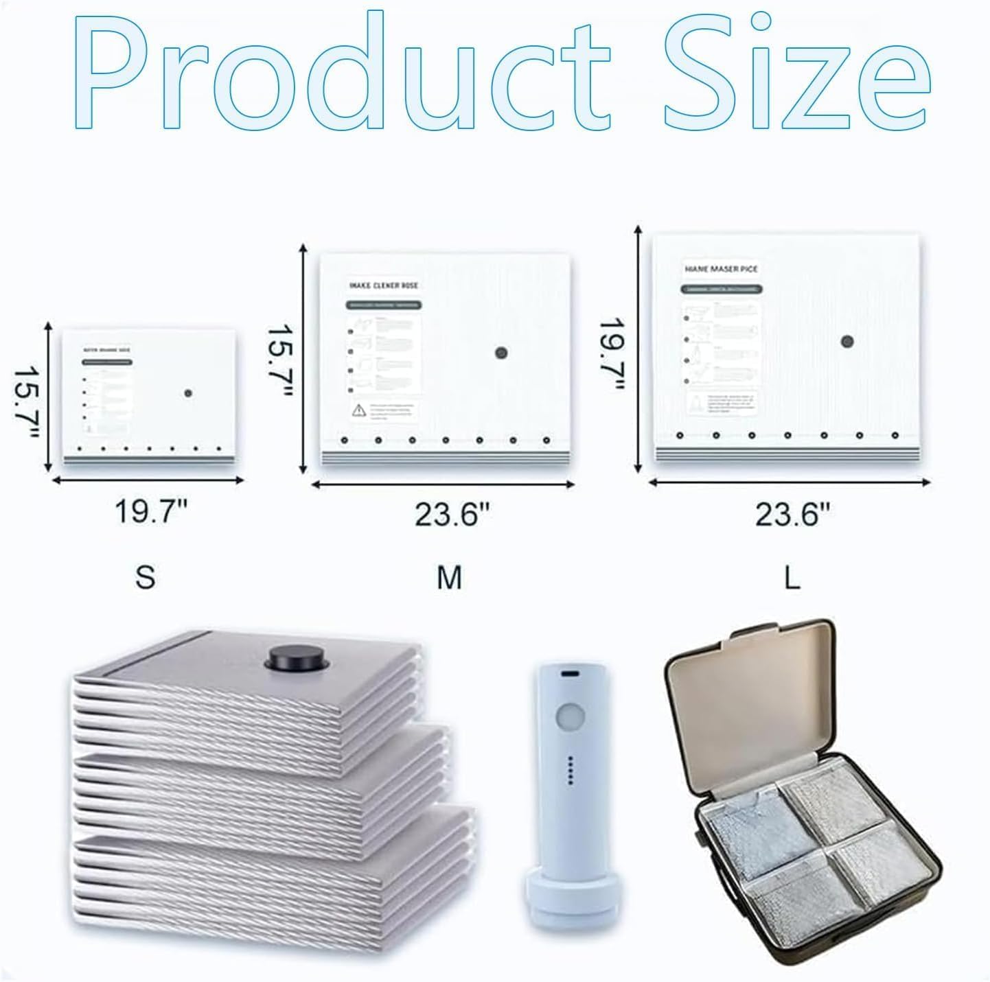 Cordless Travel Vacuum Storage Compression Bag Set, 2026 New Travel Vacuum Seal Bags with Electric Pump for Clothing – 6/9/12/18/15-Pack in 3 Sizes – USB Rechargeable (15 Packs, no Pump)