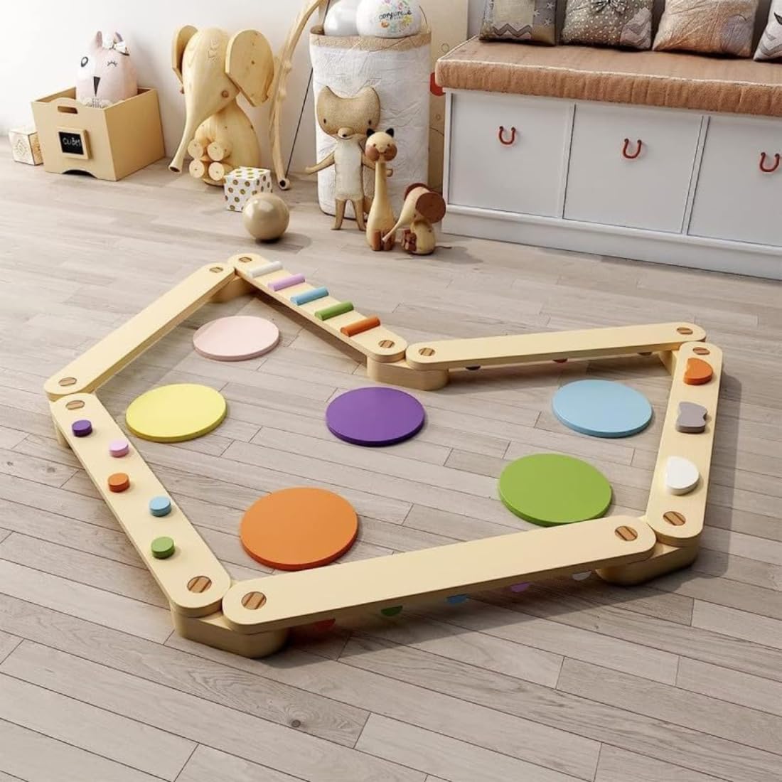 Organic Toys Montessori Wooden Balance Beam for Kids | Colorful Stepping Stones & Obstacle Course Toy | Gymnastics Adventure Balance Toy for Children | Educational Outdoor & Indoor Play Set for Ages 6+ - Image 8 thumbnail