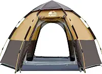 Barraca impermeável portátil para 3 a 4 pessoas, à prova de vento, para família, acampamento, mochila, caminhadas, festivais de música ao ar livre, marrom