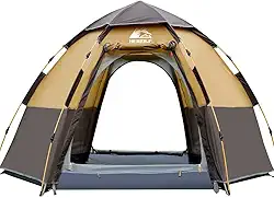 Barraca impermeável portátil para 3 a 4 pessoas, à prova de vento, para família, acampamento, mochila, caminhadas, festivais de música ao ar livre, marrom