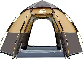 Barraca impermeável portátil para 3 a 4 pessoas, à prova de vento, para família, acampamento, mochila, caminhadas, festivais de música ao ar livre, marrom