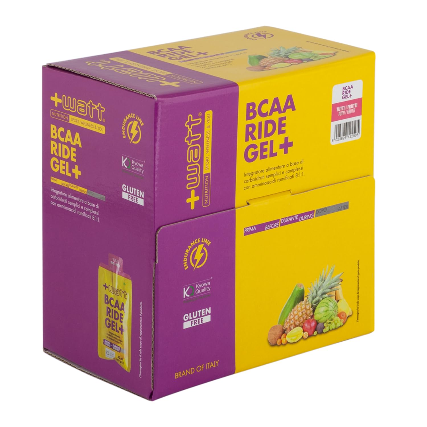 BCAA Ride Gel+ - Integratore Energetico a Breve e Medio Rilascio - Formato: Box 30 pezzi 50g - Gusto: Tutti i Frutti