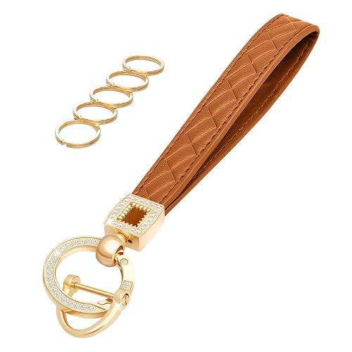 OHKYOOT Leather Wristlet Keychain,Wrist Keychain Car Key Chain with 5