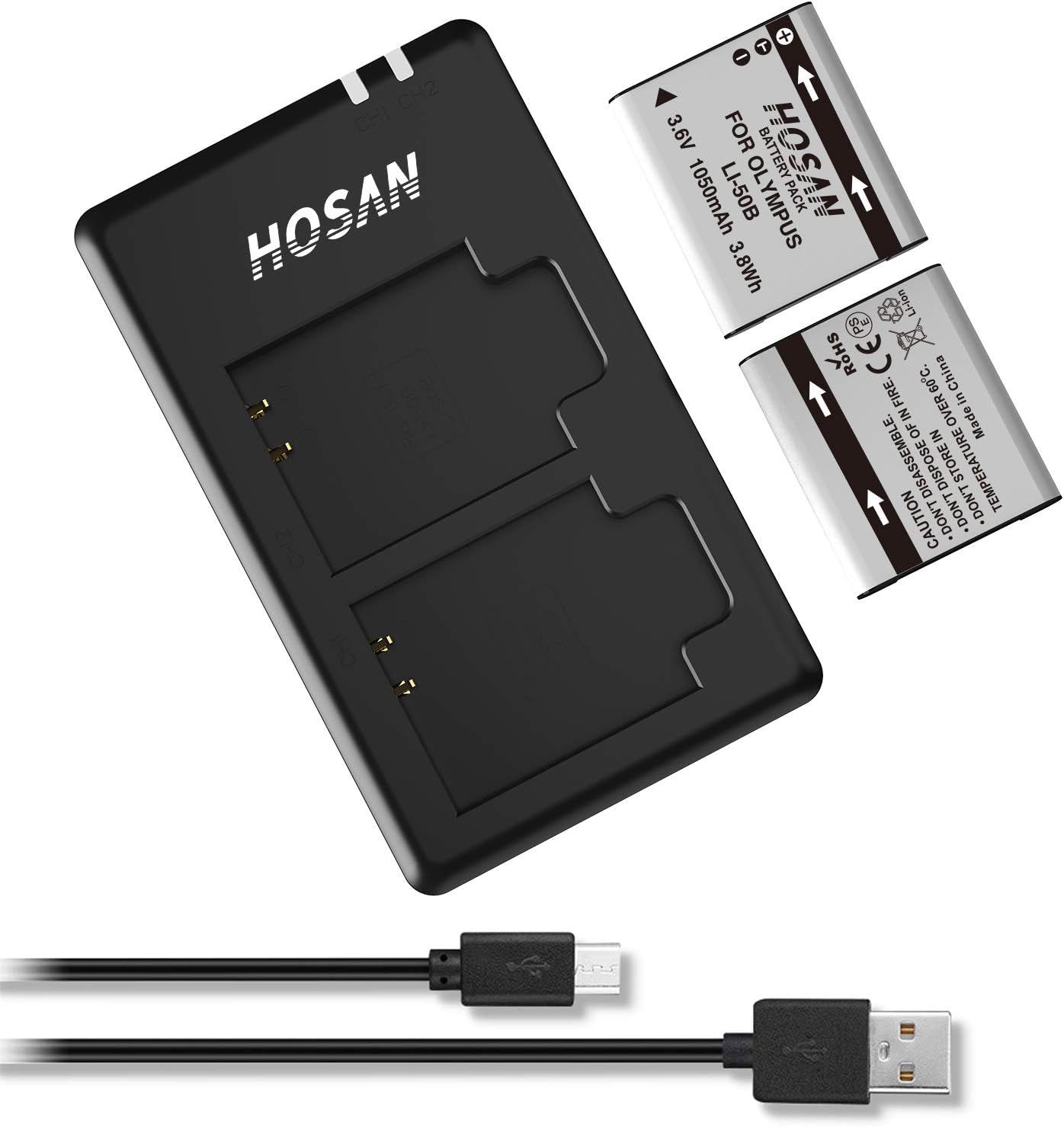 LI-50B Battery HOSAN Camera Battery Set for Olympus Li-50B for Pentax D-Li92 and for Ricoh DB-100 Olympus SP-720UZ, SP-800UZ, SP-810UZ, Olympus SZ-10, SZ-12, SZ-15, SZ-16, SZ-20, SZ-30MR, SZ31MR