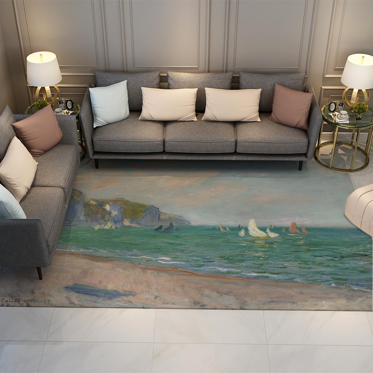 Tapis lavable Monet Beach Cliffs vert sarcelle salon 90x150cm
