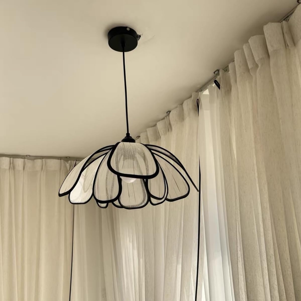 Modern Fabric Chandelier Boho Farmhouse Pendant Light Flower Petal Chandelier Natural Coastal Hanging Lamp for Dining Room Bedroom Living Room - 23.6"