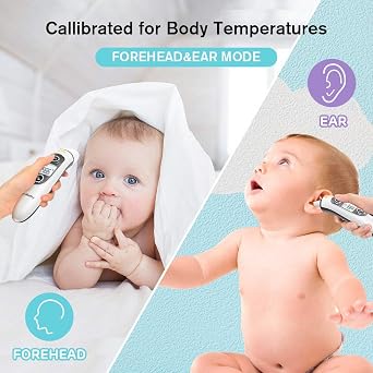 Thermometer for Adults,Touchless Digital Infrared Thermometer for Fever, Ear and Forehead Thermometer for Baby and Kids, with LCD Screen, Memory Recall, Fever Alarm (White)