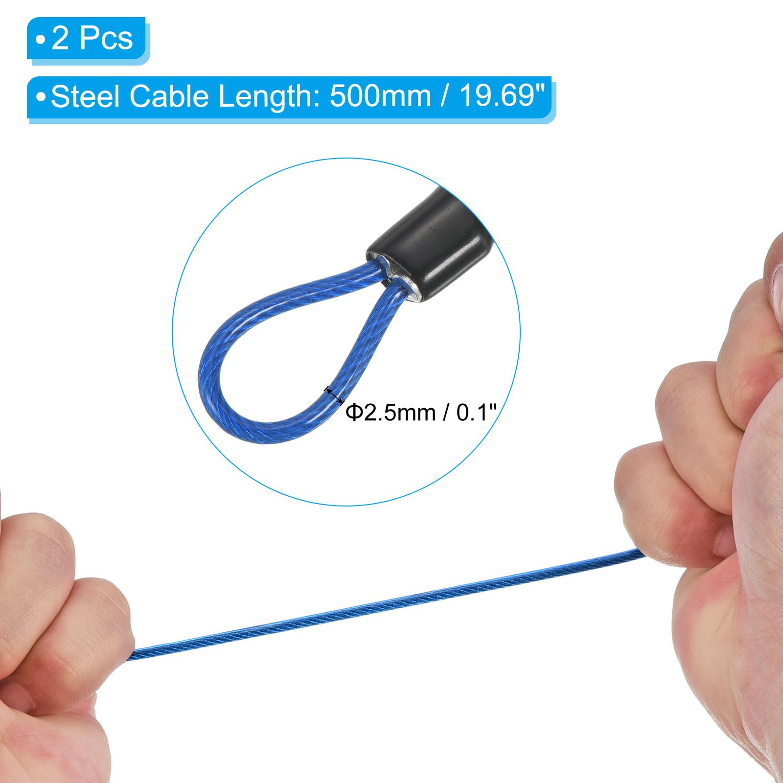 PATIKIL Security Steel Cable with 3 Digit Combination Lock, 2 Set Travel Padlock 1.6Ft Coated Safety Wire Rope Double Loop for Luggage Suitcase, Sky Blue - Image 3