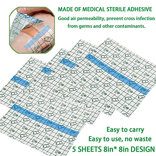 Image of Tattoo Aftercare Bandage 5 Sheets 8 x 8 in - Waterproof Transparent Film for Tattoos Initial Healing and Skin Repair Adhesive Tattoo Supply Wrap