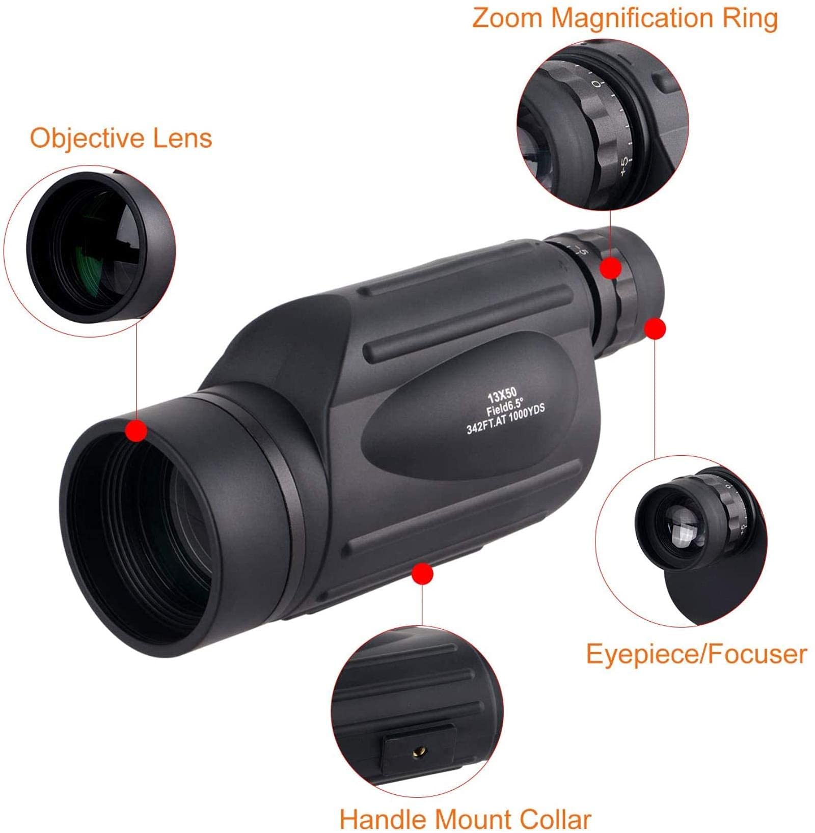 Telescopio Monoculare per adulti 13X50 HD Zoom Waterproof - Dettaglio