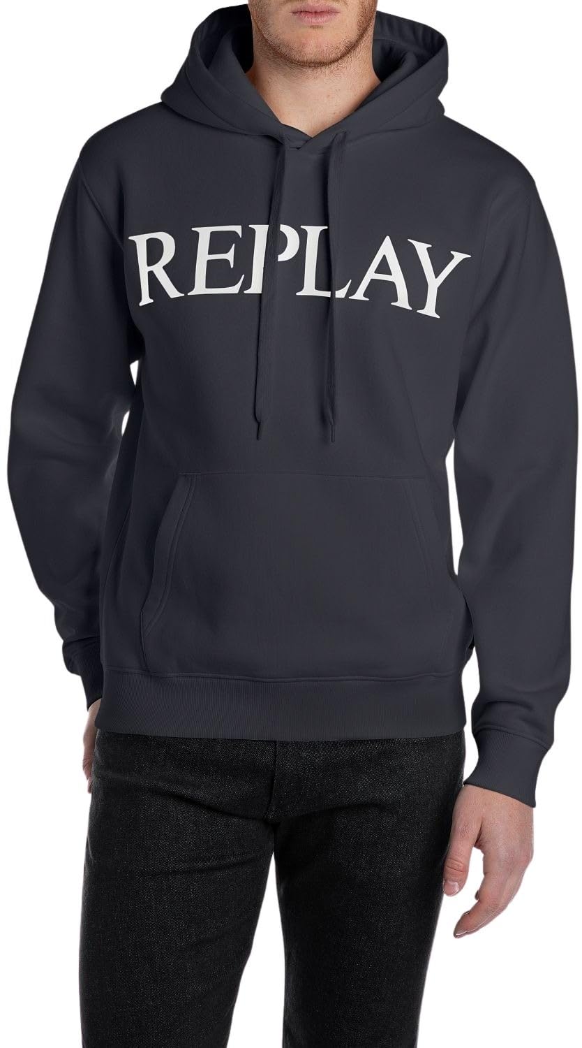 Replay Men's basic hoodie, 067 Night Blue, L
