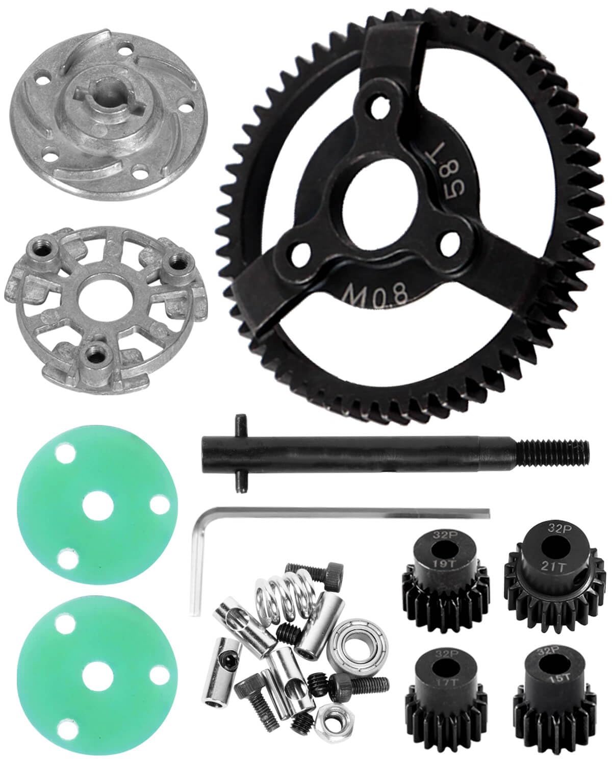 58T Metal Slipper Clutch Spur Gear Upgrades Part for 1/10 Slash 2WD VXL, ARRCat Metal 58T 0.8 Module Spur Gear Differential Gear and 21T 19T 17T 15T Pinions Gear Set
