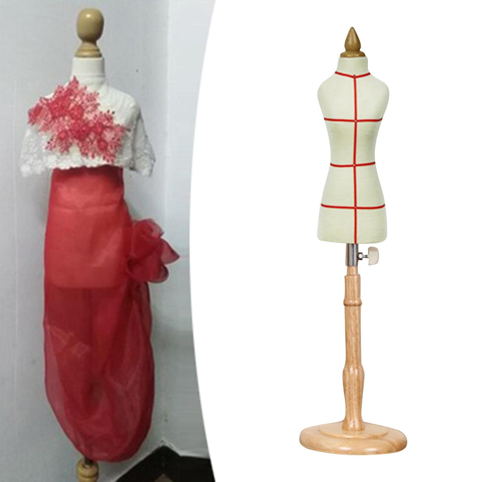 Almencla Mannequin Stand Mini Büstenaufsatz Damen Körper Form mit Baumwollüberzug Und Holzfuß für Schmuckanzeige Näharbeiten Und Puppenkleider für Kinder Heimd , G