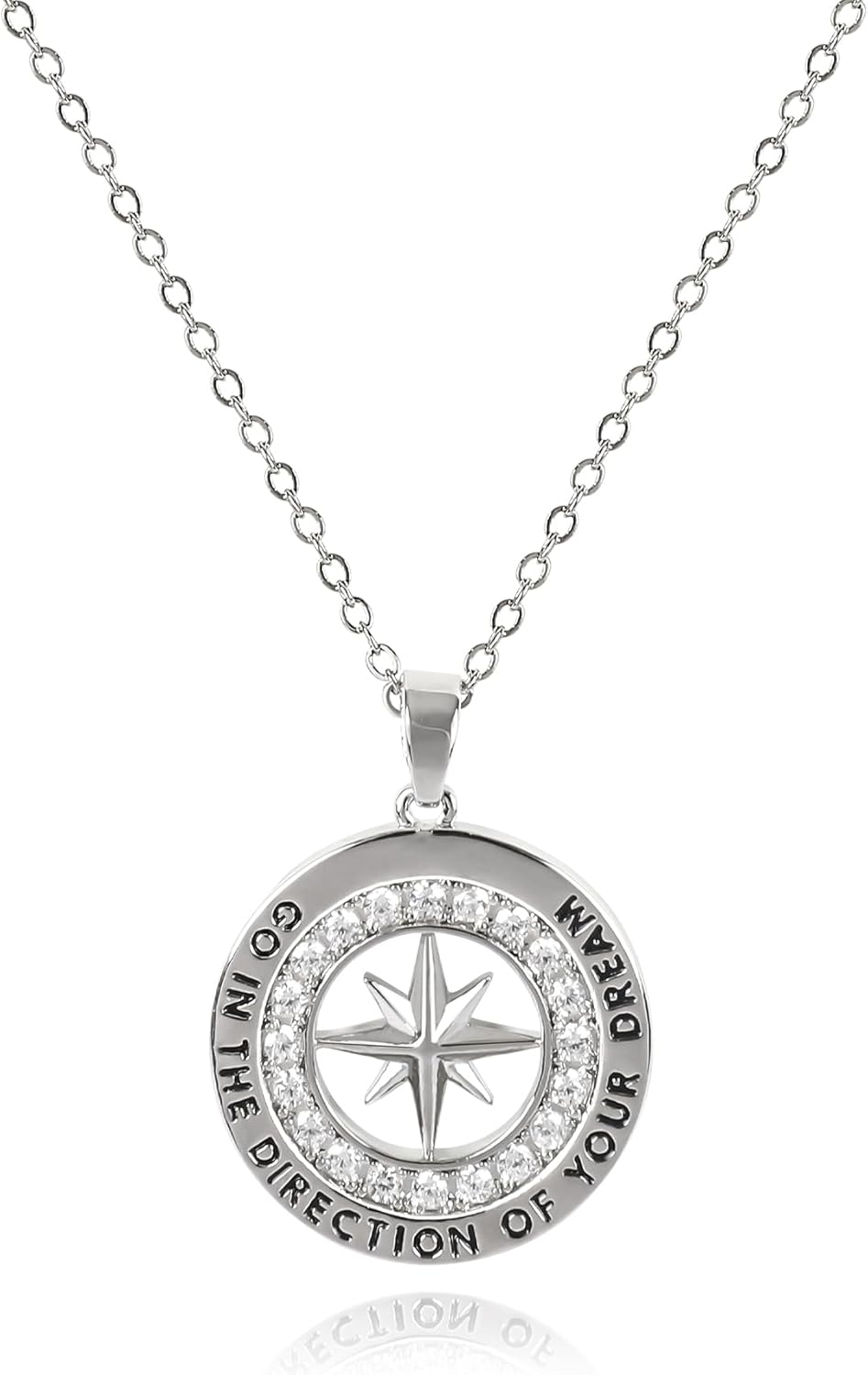 Gold North Star Compass Necklace for Women, 14K Plated Gold & Silver Compass Pendant Necklace with Inspirational Words and Cubic Zirconia Star Anniversary Birthday Graduation Gifts for Women Men