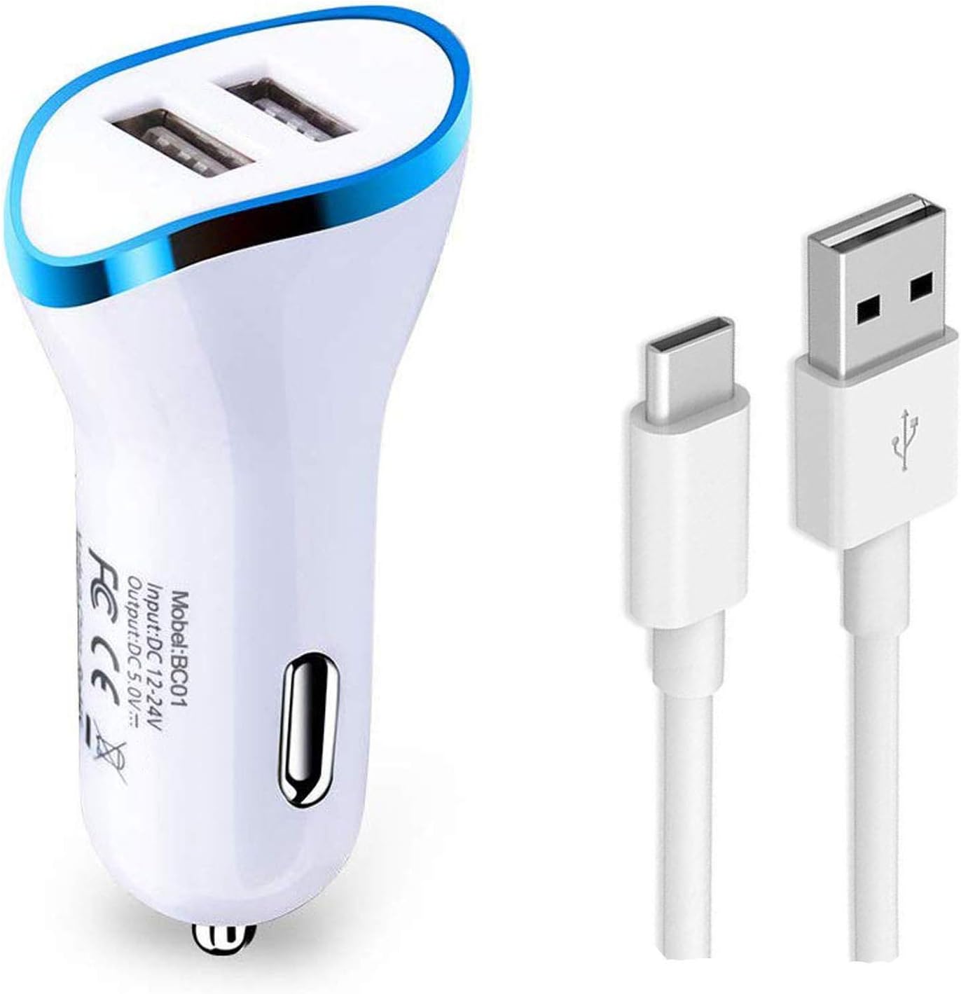 Car Charger for Moto G7 Power/G 7 Power Car Charger Adapter Socket Dual USB Port Kit | Rapid Quick Metel Mobile Car Charger with Type-C USB Fast Charging Cable (3.1 Amp, TN5-5)