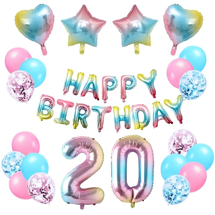 Buy 20th Birthday Party Decoration, Number 20 Birthday Balloons, Happy