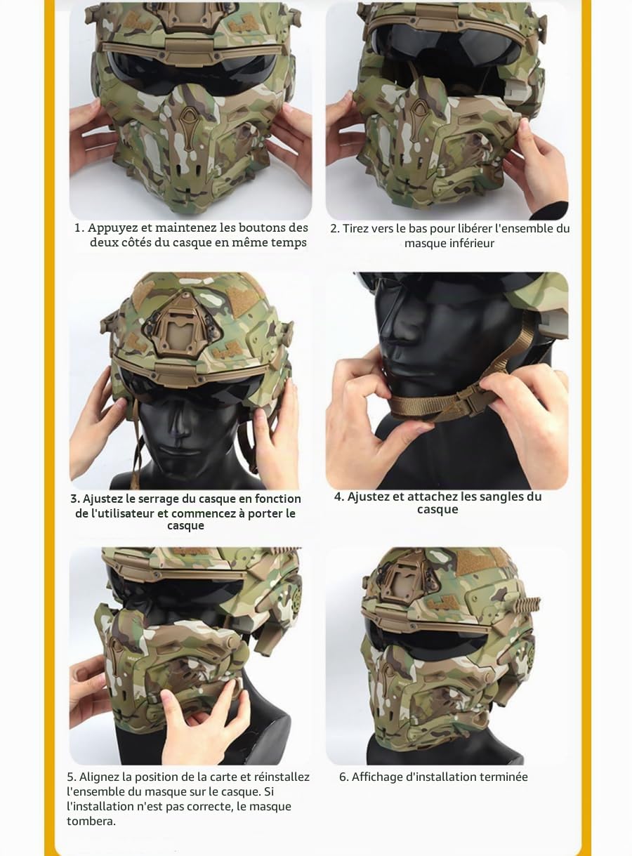 ACEXIER Casque Tactique Airsoft Casque intégré Anti-buée Ventilateur Assaut Masque Amovible Paintball Airsoft Équipement Protection Casque