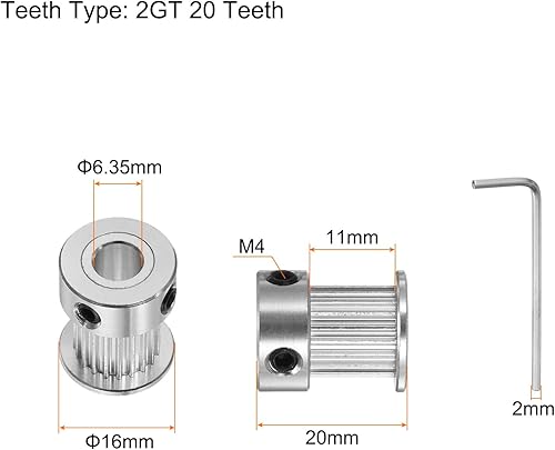 Miniatura 20 de HARFINGTON Polea de sincronización 2GT 16 dientes de 0.197 in de diámetro 0.512 in de diámetro polea de correa de distribución de aluminio con llave