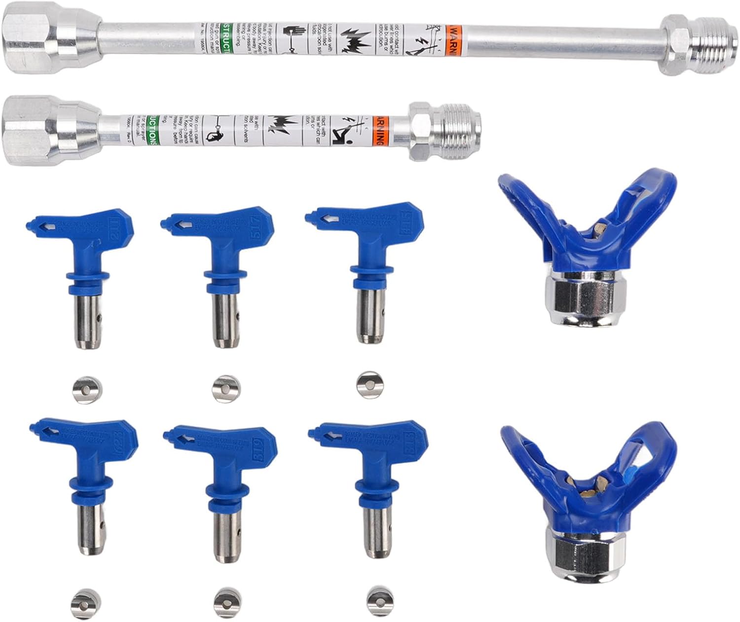 Zunate Airless Paint Sprayer Tips Set, Includes 211 313 319 415 517 623 Nozzles with 2 Nozzle Seats and 2 Extension Rods, Stainless Steel and ABS Material