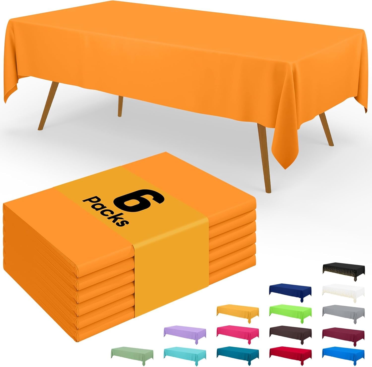 Homaxy Disposable Table Cloth - 6 Pack, Waterproof Plastic Tablecloths Wipe Clean, Decorative Rectangle Leakproof Table Cover for Parties Outdoor, 137 x274 cm, Burnt Orange
