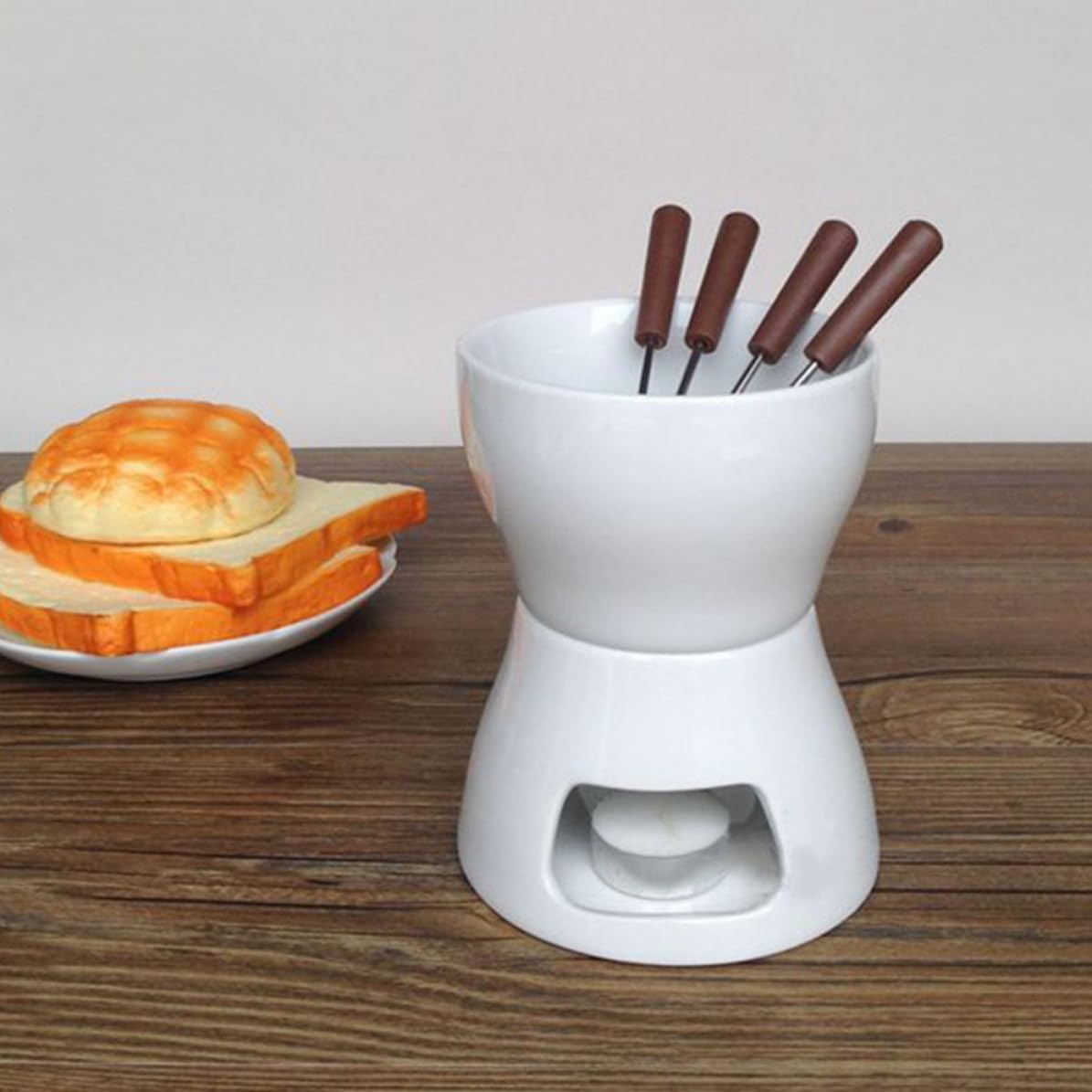 Ceramic Fondue Set with Forks White Chocolate Melting Pot