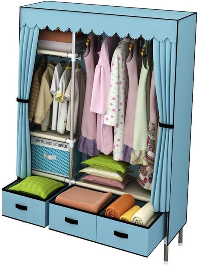 Cloth Wardrobe Clothes Closet, Portable Closet Wardrobe Storage Closet Standing Closet Fabric Cabinet Portable Wardrobe,Blue_105x45x168cm