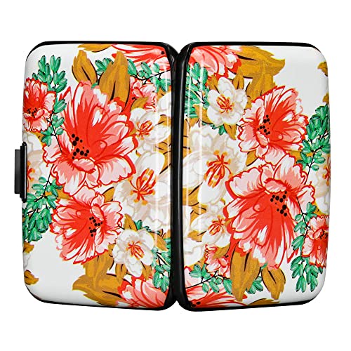Image of Elfish Mini RFID Aluminum Wallet Credit Cards Holder Business Card Case Metal ID Case for Men Women, Flower22