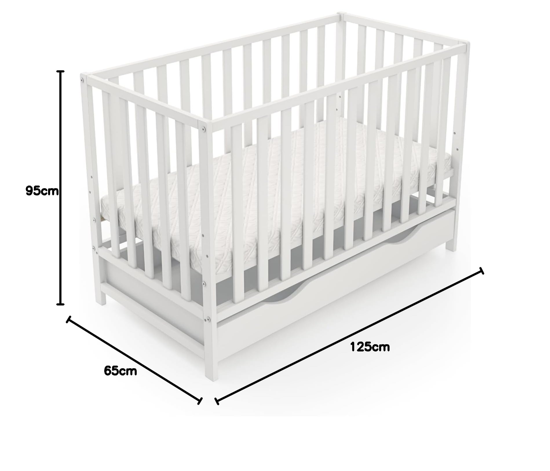 Generico Letto per bambini Lulu con materasso cassetto e kit di conversione 120x60 cm – cresce insieme al vostro bambino