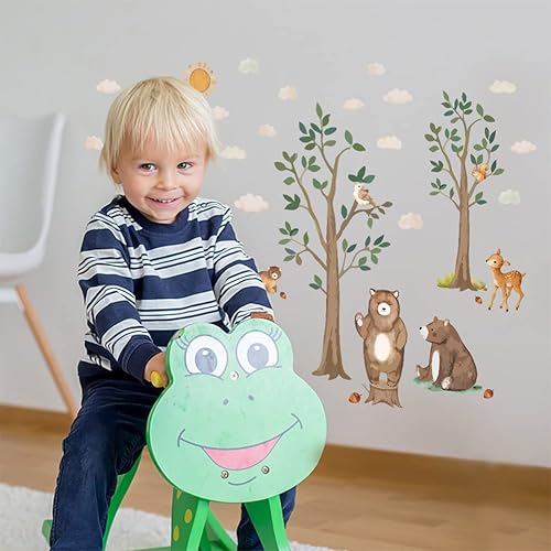 Miniatura 3 de SUPERDANT Decoración de pared de osos y osos del bosque, decoración de pared, árboles de sol, nubes, pegatinas de pared extraíbles, ciervos