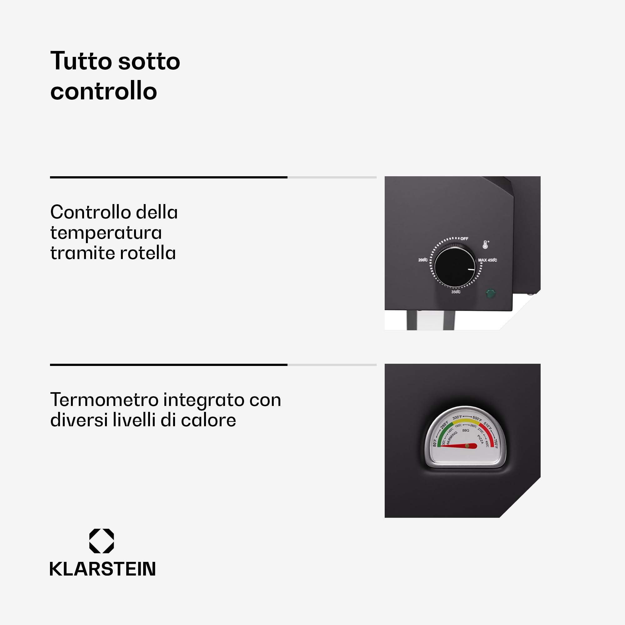 Klarstein LaFiamma Forno Per Pizza Elettrico 2200W Doppio Riscaldamento Termometro Pietra Inclusa 450°C