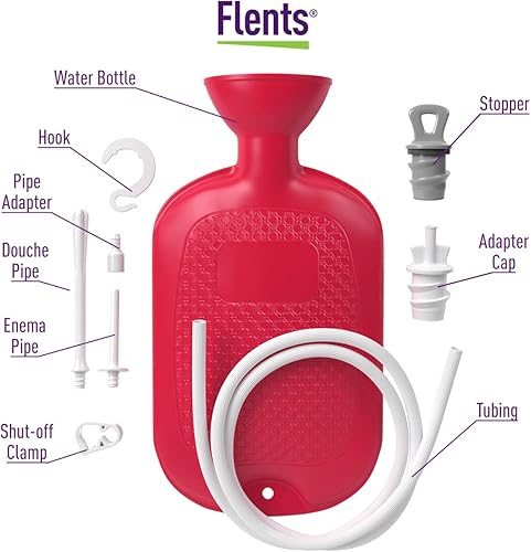 Miniatura 3 de Flents Kit de combinación de duchas y enemas para hombres y mujeres gran capacidad sistema de limpieza multiusos fabricado con material cómodo rojo