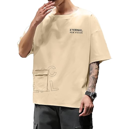 Jump Cuts Mens Printed Round Neck 3/4th Sleeve Black Cottonblend Oversized T-Shirt