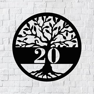 Metal House Number Sign | Tree of Life Address Sign | Modern Address | Art Decor Address Sign | Metal Address Sign | Address Numbers | Address Plaque (Small 14" x 14", Gold)