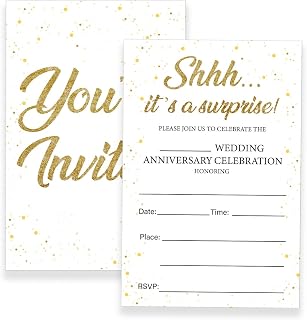 LyoGao 20 Pack Surprise Anniversary Party Invitations with Envelopes Shhh It's a Surprise Anniversary Party Fill in Invites Card Supplies
