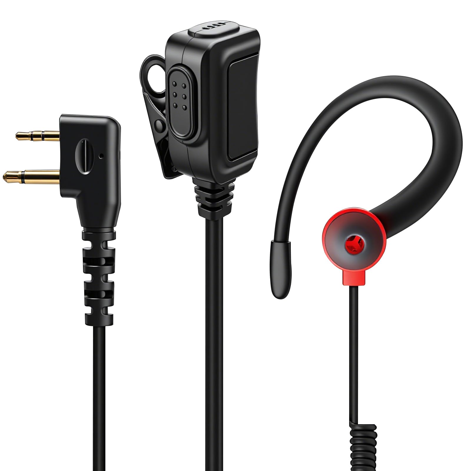 HYS Zestaw słuchawkowy | zestaw słuchawkowy PTT w kształcie G | 2-biegunowy do radiotelefonów | kompatybilny z Midland G7 pro G8 G9 Pro M24 Plus M48 M99 G6 XT G7 XTR Alan HP450 (RED03C, 6)