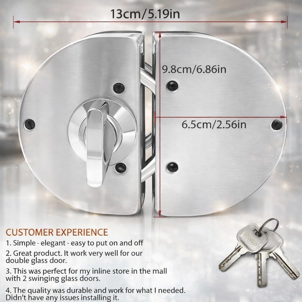 Master Glass Door Lock | One Side Key, One Side Knob | Stainless Steel - Silver | 5 Year Durability for Office, Shop & Home — Amazon image 2